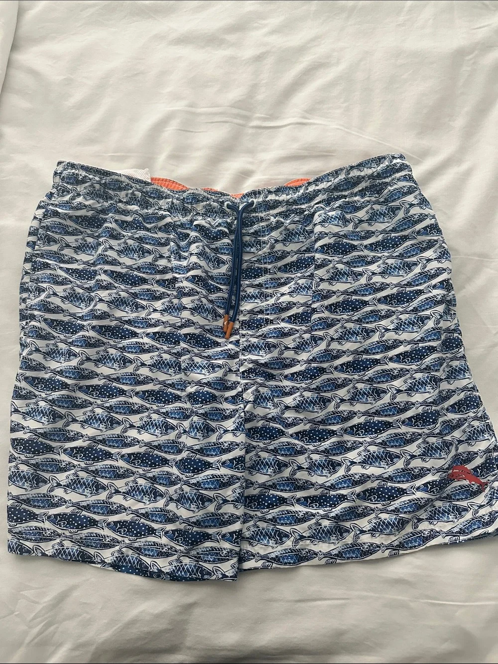 Tommy Bahama Navy and White Fish-Pattern Swim Trunks